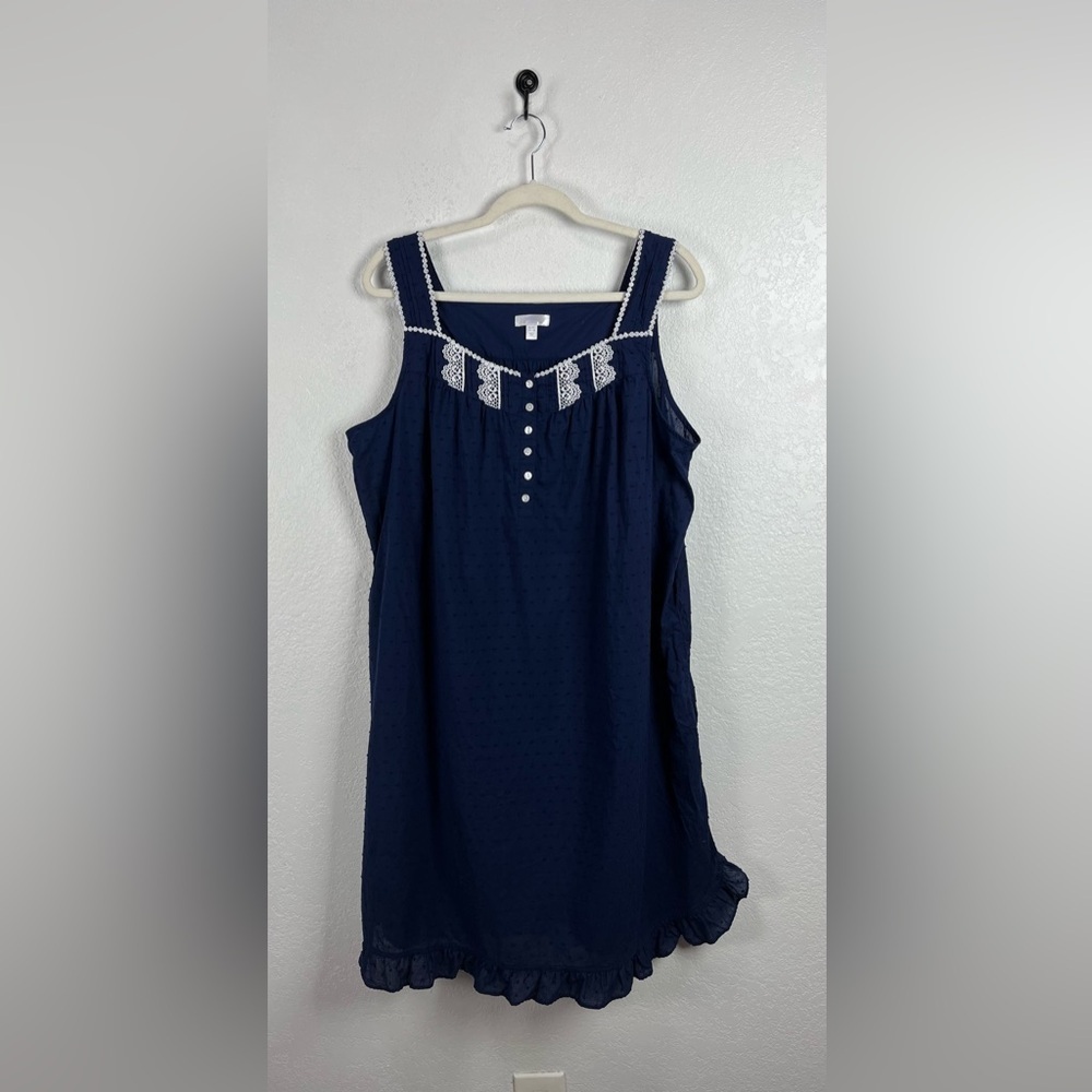 Secret Treasures Navy Blue Night Gown White Lace Sleeveless Ruffle Hem Sz‎ XL
